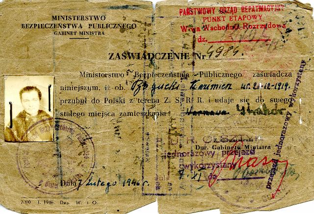 KKE 3146.jpg - Zaświadczenie z PURU - Bogucki Kazimierz, wydano 7.II.1946 r.